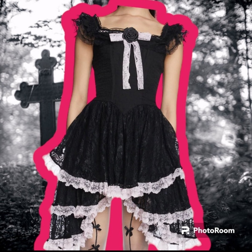 Gothic Lolita Rose Lace Up Mini Dress
